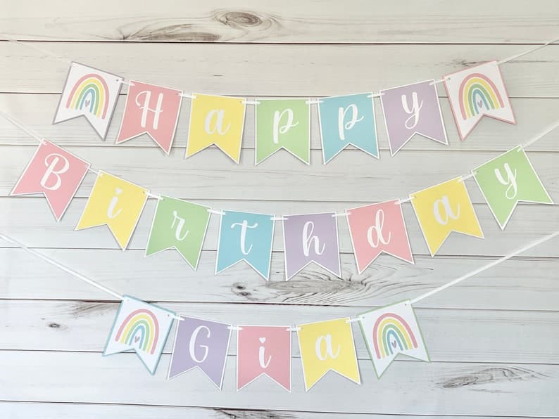 Rainbow Happy Birthday Banner Rainbow Party Decorations - Etsy