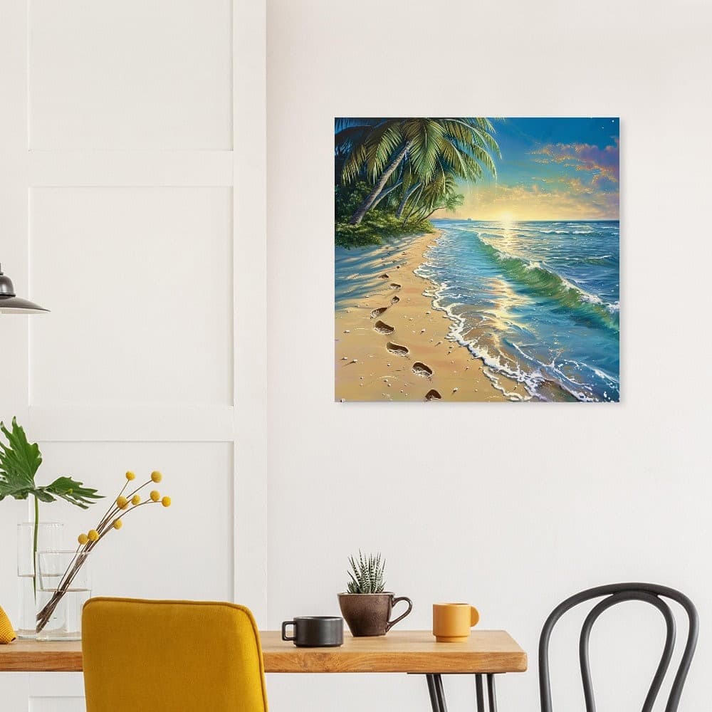 Sunrise Serenity: Tropical Beach Oil Painting With Spiritual Footprints ...