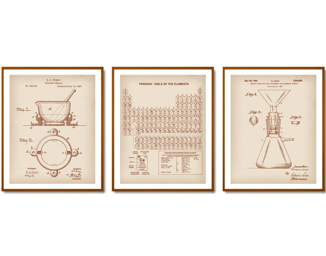 3 Vintage Chemistry Patent Prints Pharmacy Blueprint Pharmacist Gift ...