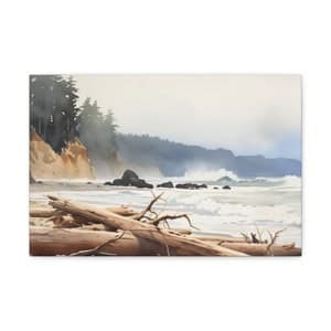 Pacific Northwest Beachscape Watercolor Art - Coastal Tranquility ...
