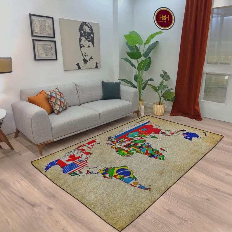 World Map Rug - Educational Carpet for Kids Room Playroom - Etsy