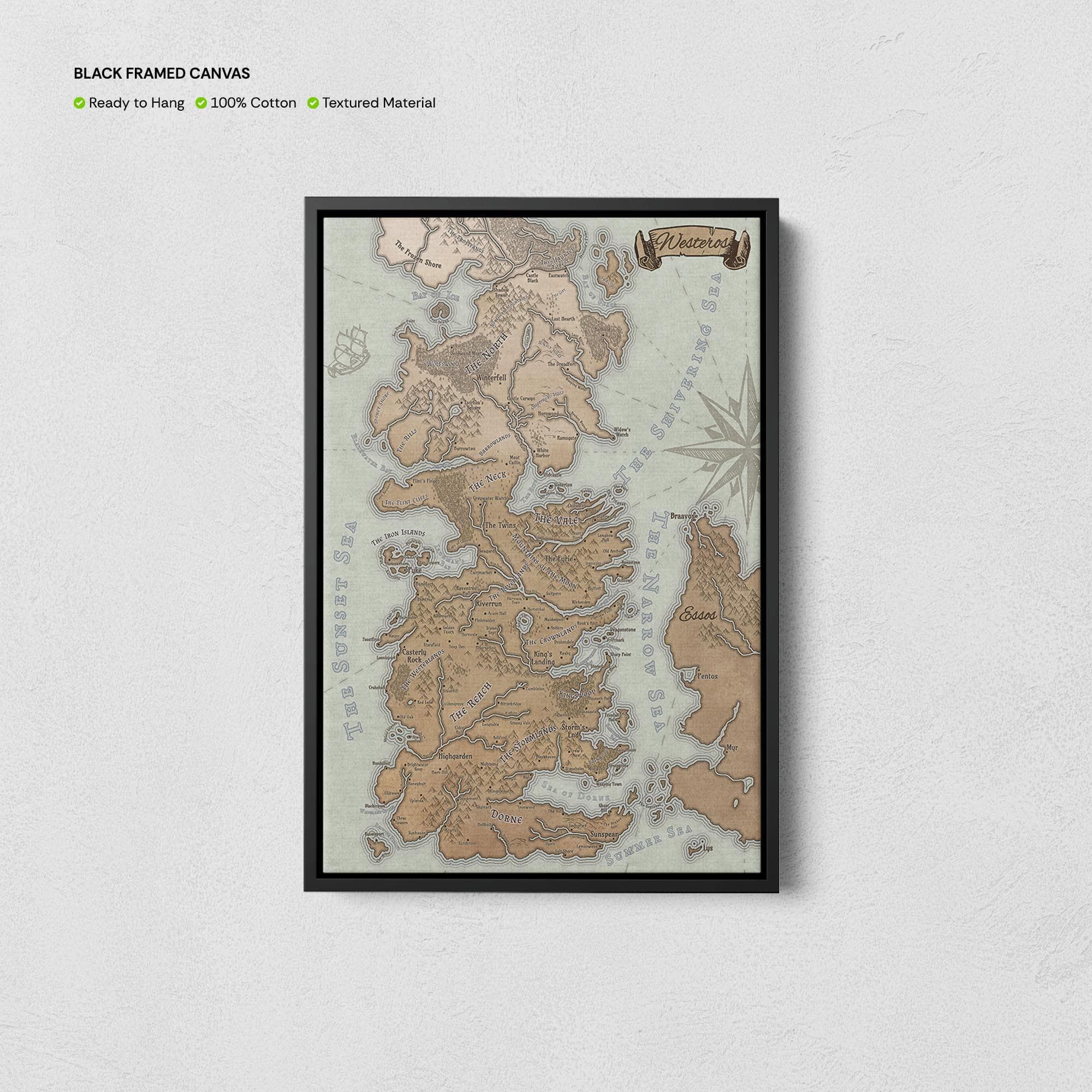 Game of Thrones Map Canvas, Westeros Map Print, Got Map Poster, Fantasy ...