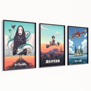 Studio Ghibli, SET of 3 Canvas / Art Print / Framed Wall Art, Anime Art ...
