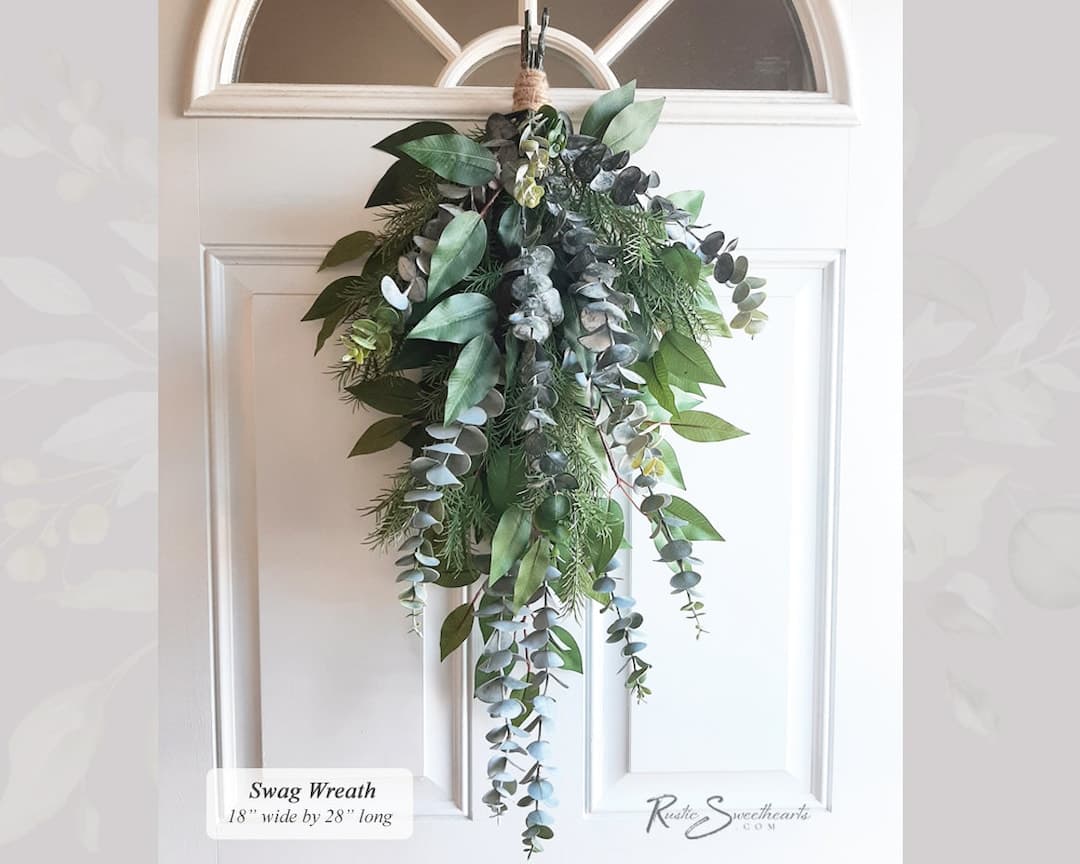 Eucalyptus Swag Teardrop Hanging Door Wreath | Pine, Eucalyptus | High ...