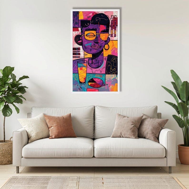 Modern Abstract Cubism Portrait Canvas, Vibrant Pop Art Wall Decor ...