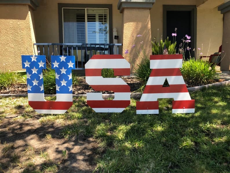 USA Letters Patriotic Engraved Wood Outdoor Yard Art | Etsy