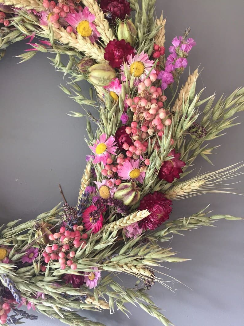 Dried Flower Wreath Pink Flower Wall Decor Pink Wreath - Etsy