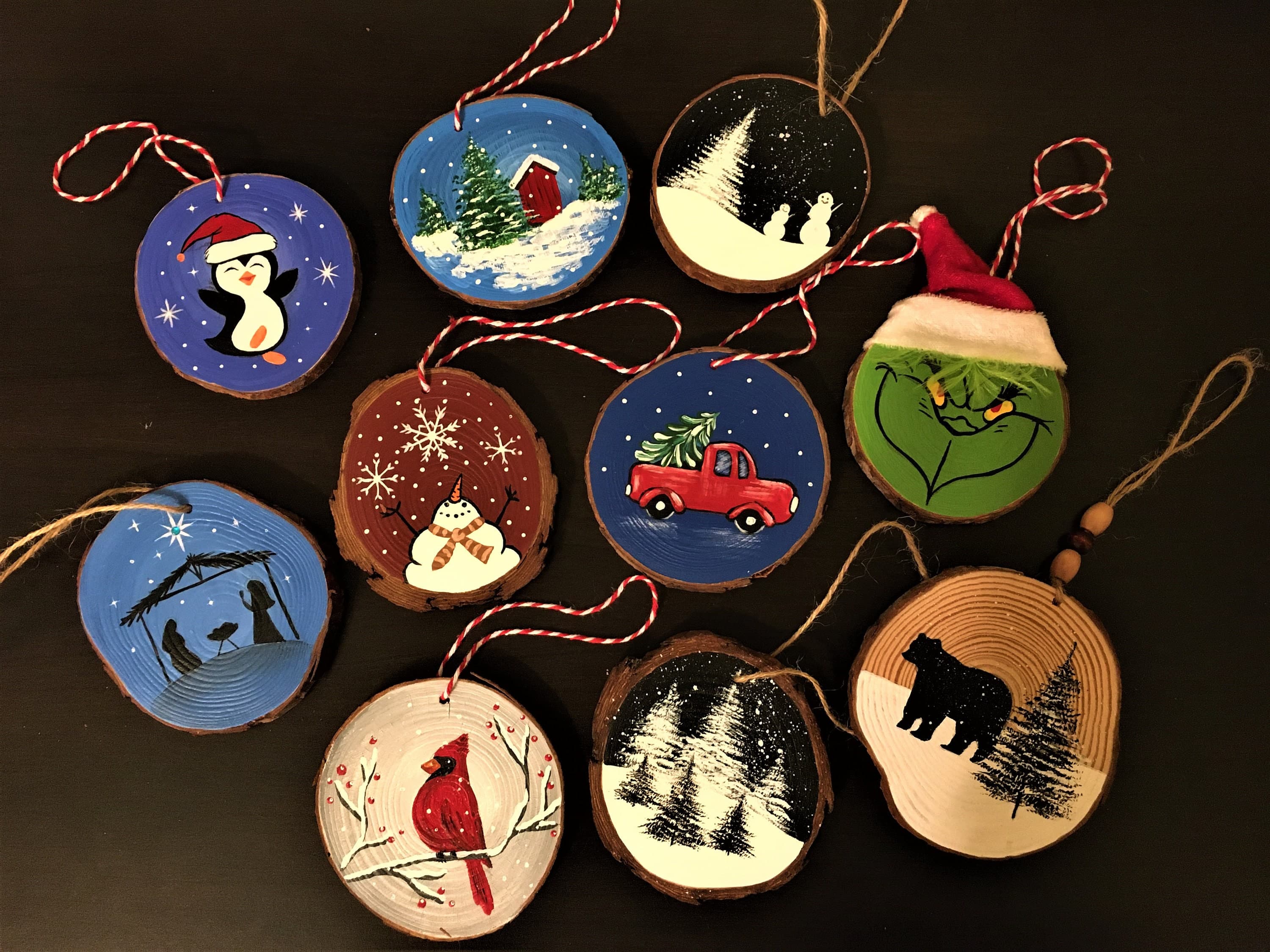 Wood Slice Christmas Ornaments. Handpainted Wooden Ornament, Natural ...