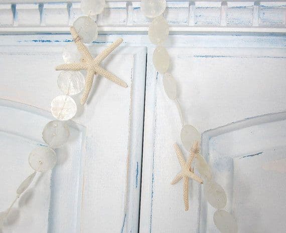 Beach Decor White Capiz Shell Garland w White Starfish | Shell garland ...