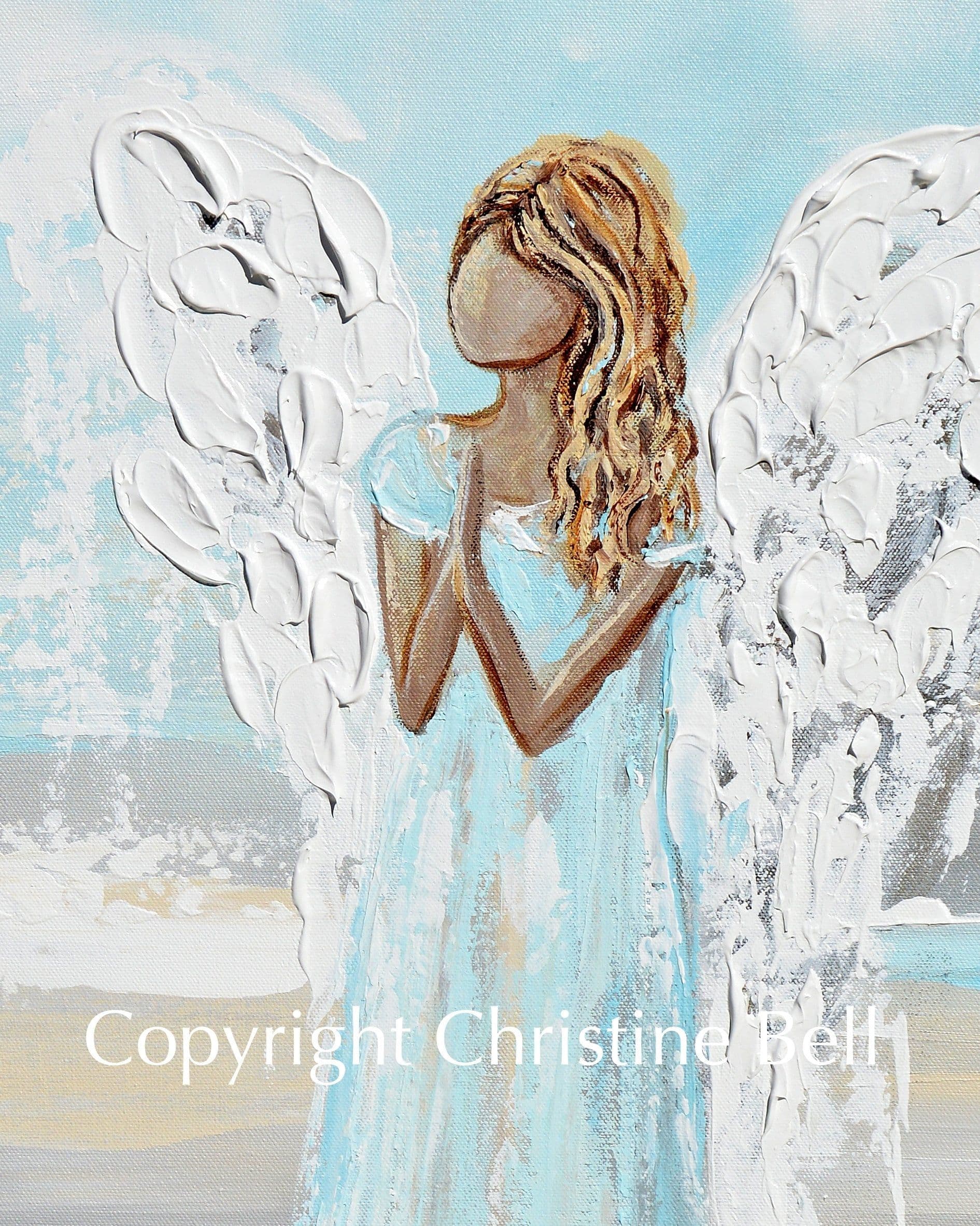 Angel Painting Canvas Print Guardian Angels Home Decor Blue Wall Art ...