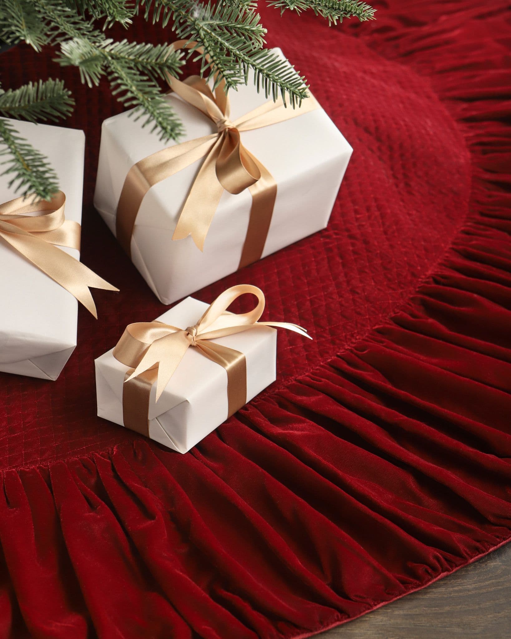 Burgundy Pleated Velvet Christmas Tree Skirt 60" | Balsam Hill