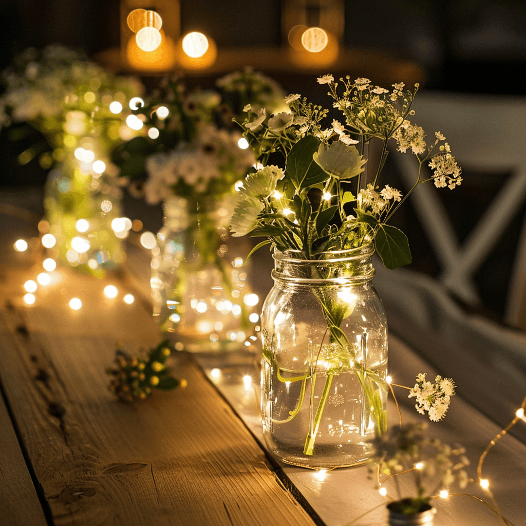 Rustic Elegance: DIY Mason Jar Centerpieces with Fairy Lights