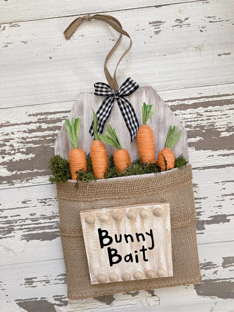 Spring Dollar Store Craft: Carrot Burlap Bag Door Hanger