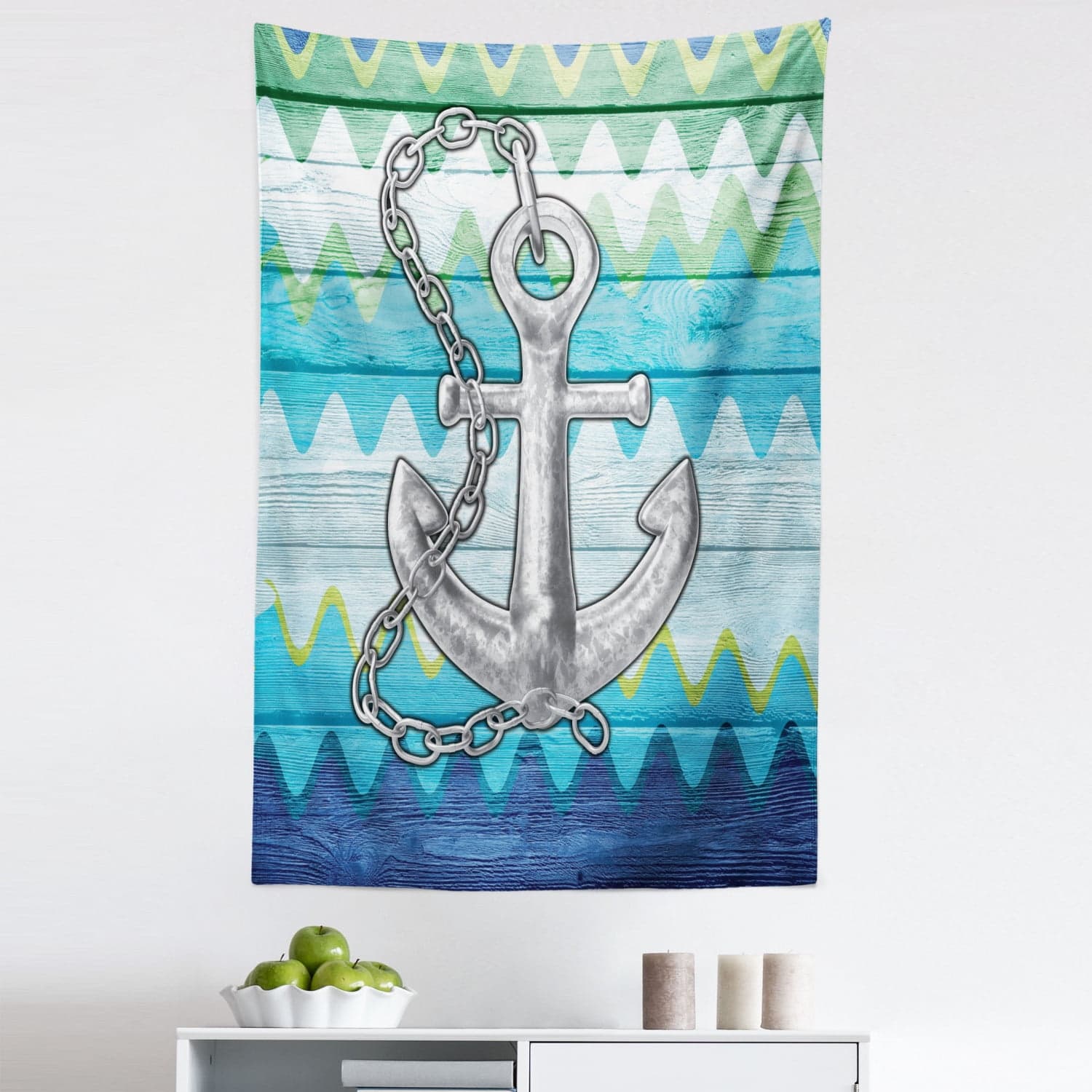 Anchor Tapestry, Nautical Themed Symbol with Chains Motif on Colorful ...