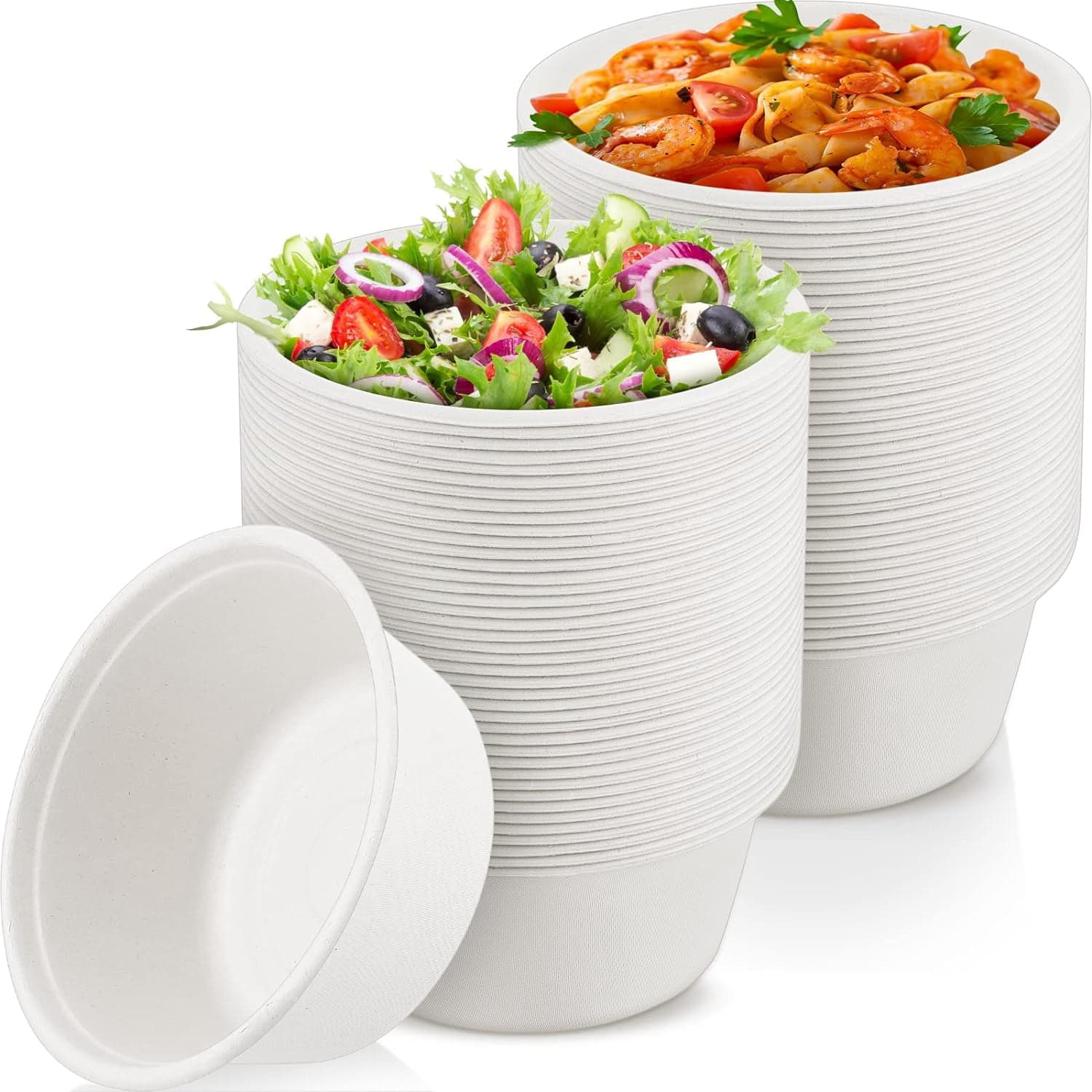 100 Pack Large Disposable Salad Bowls Deep Heavy Duty Paper Bowls ...