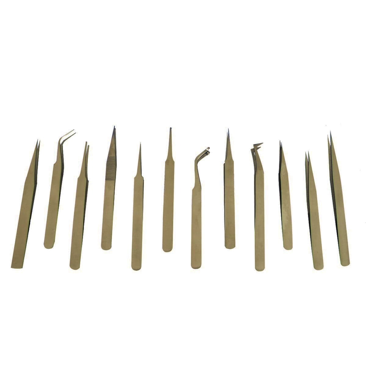 12 Pc Anti-magnetic Precision Tweezer Set Beading Jewelry Non Magnetic ...