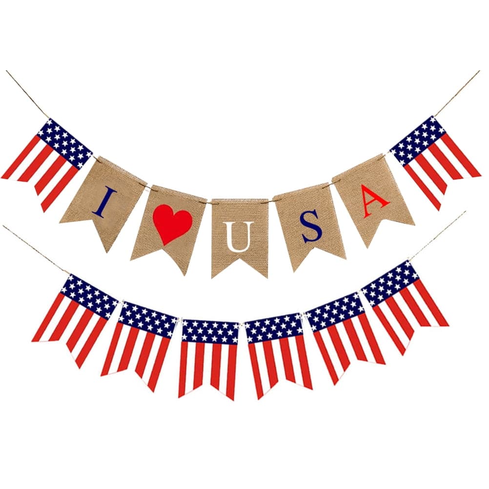 2pcs Independence Day Burlap Banners Patriotic Banner American Flag ...