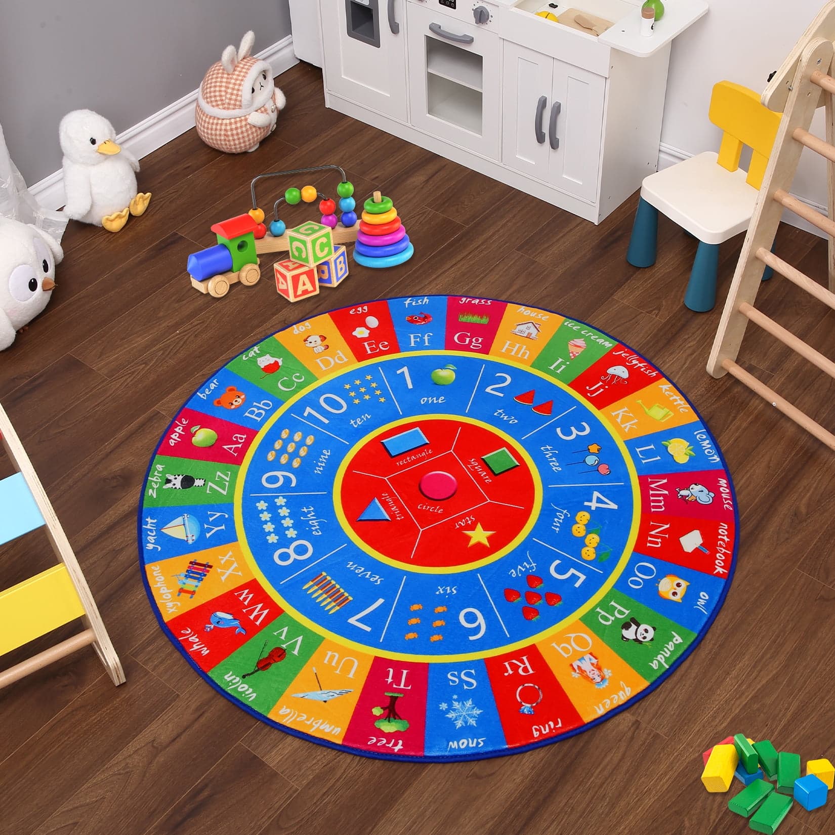 Assile Educational Area Rug ABC Animal and Shapes Learning Play Carpet ...