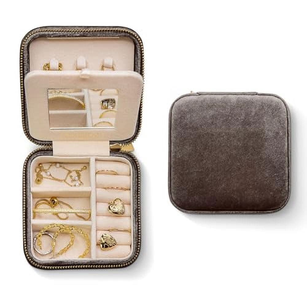 Benevolence LA Plush Velvet Square Travel Jewelry Box with Mirror ...
