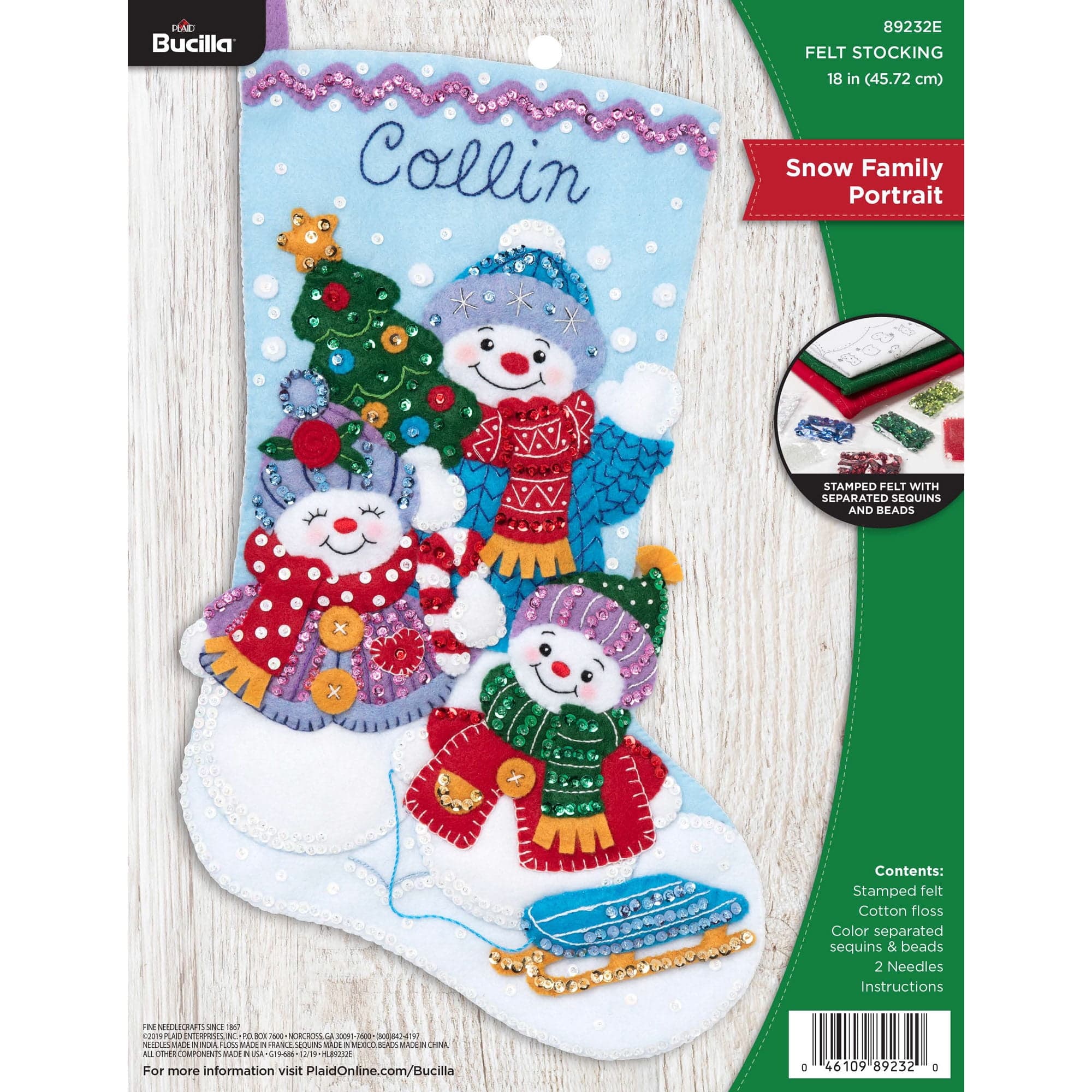 Bucilla Felt Applique DIY Christmas Stocking Kit, Snow Family Portrait ...