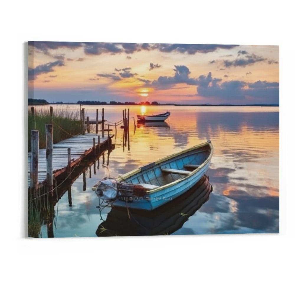 Creowell Lake Landscape Canvas Art: Modern Sunset Scene Wall Painting ...