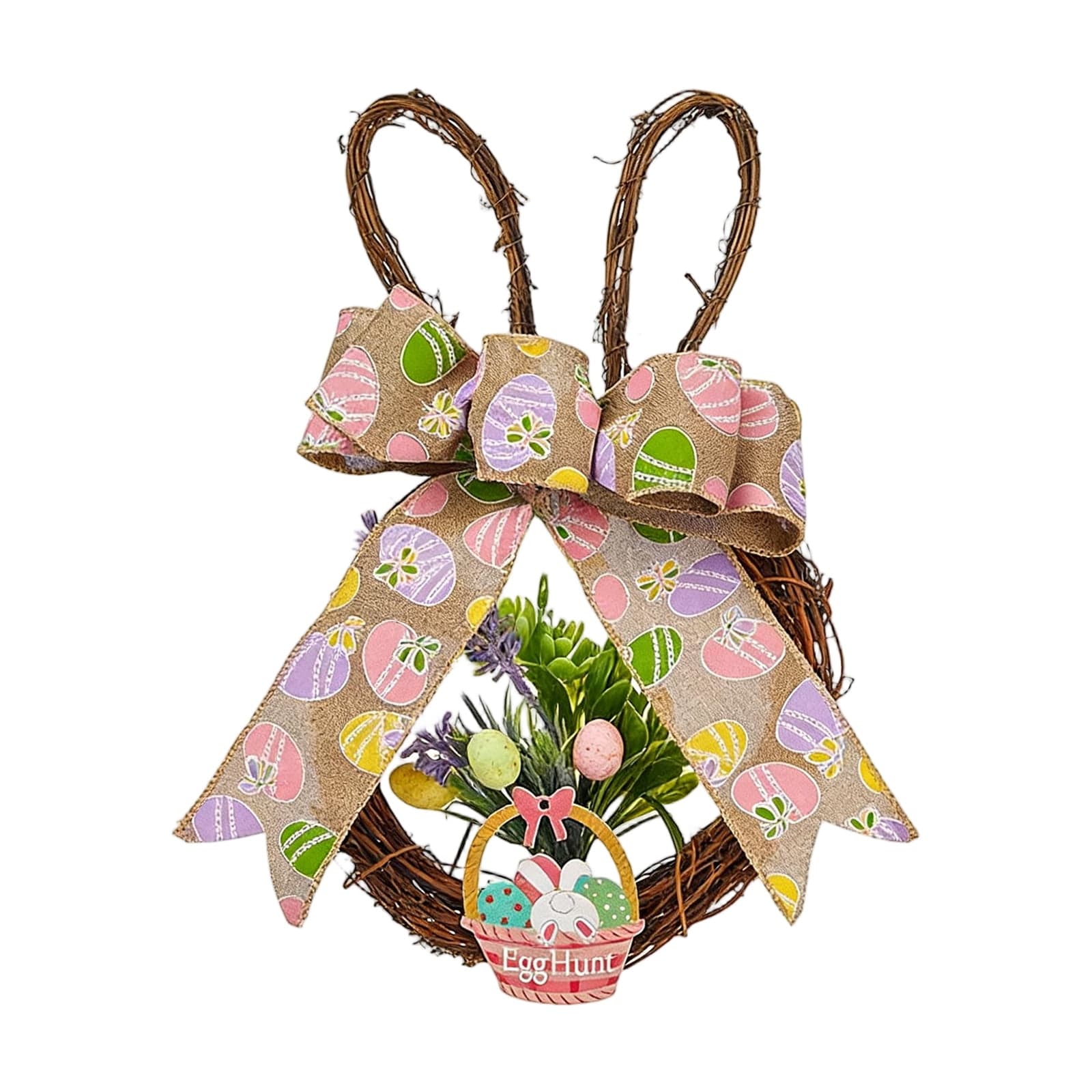 Easter Bunny Grapevine Wreath Floral Rabbit Shaped Wreath with Eggs ...