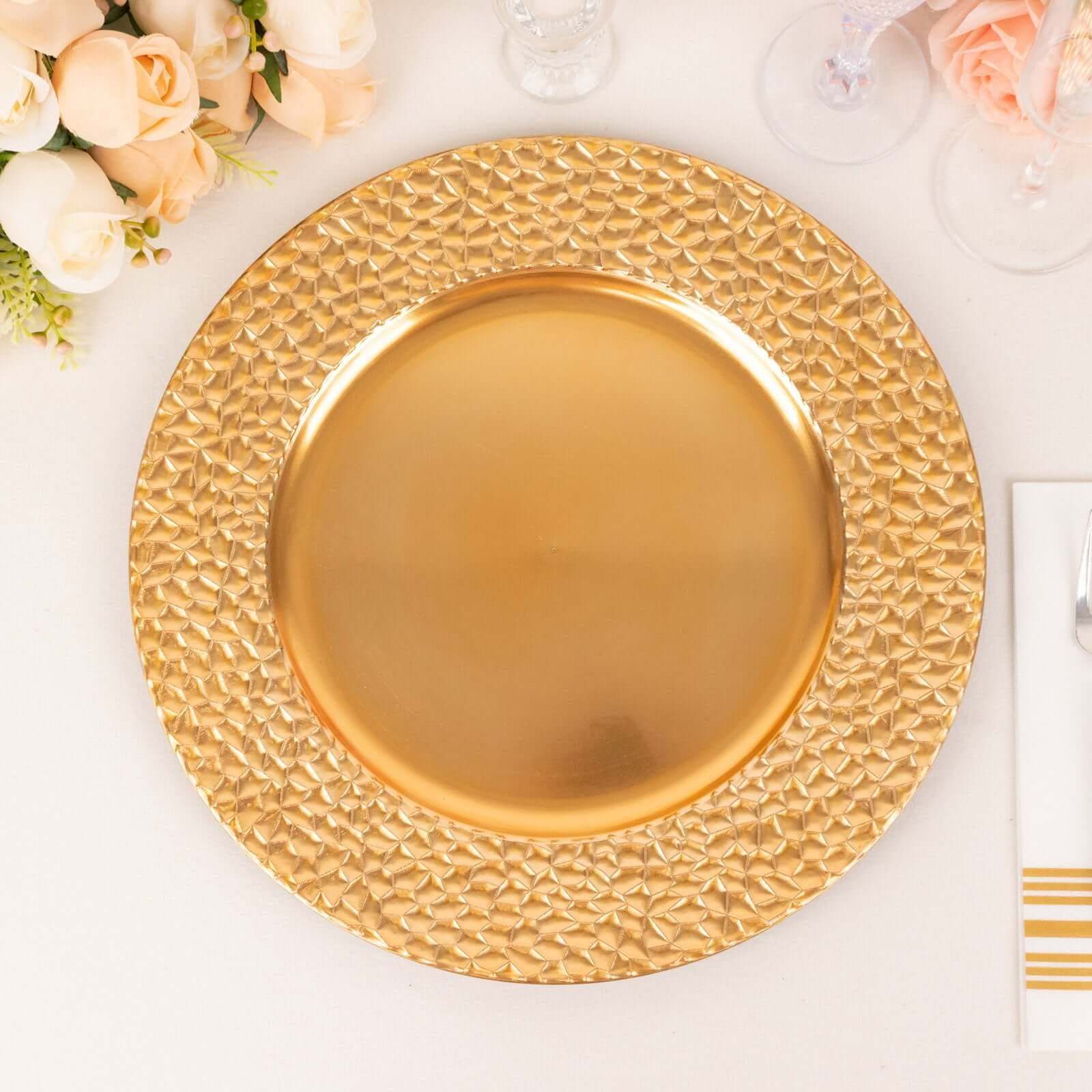 Efavormart 6 Pack Metallic Gold Plastic Charger Plates With Hammered ...