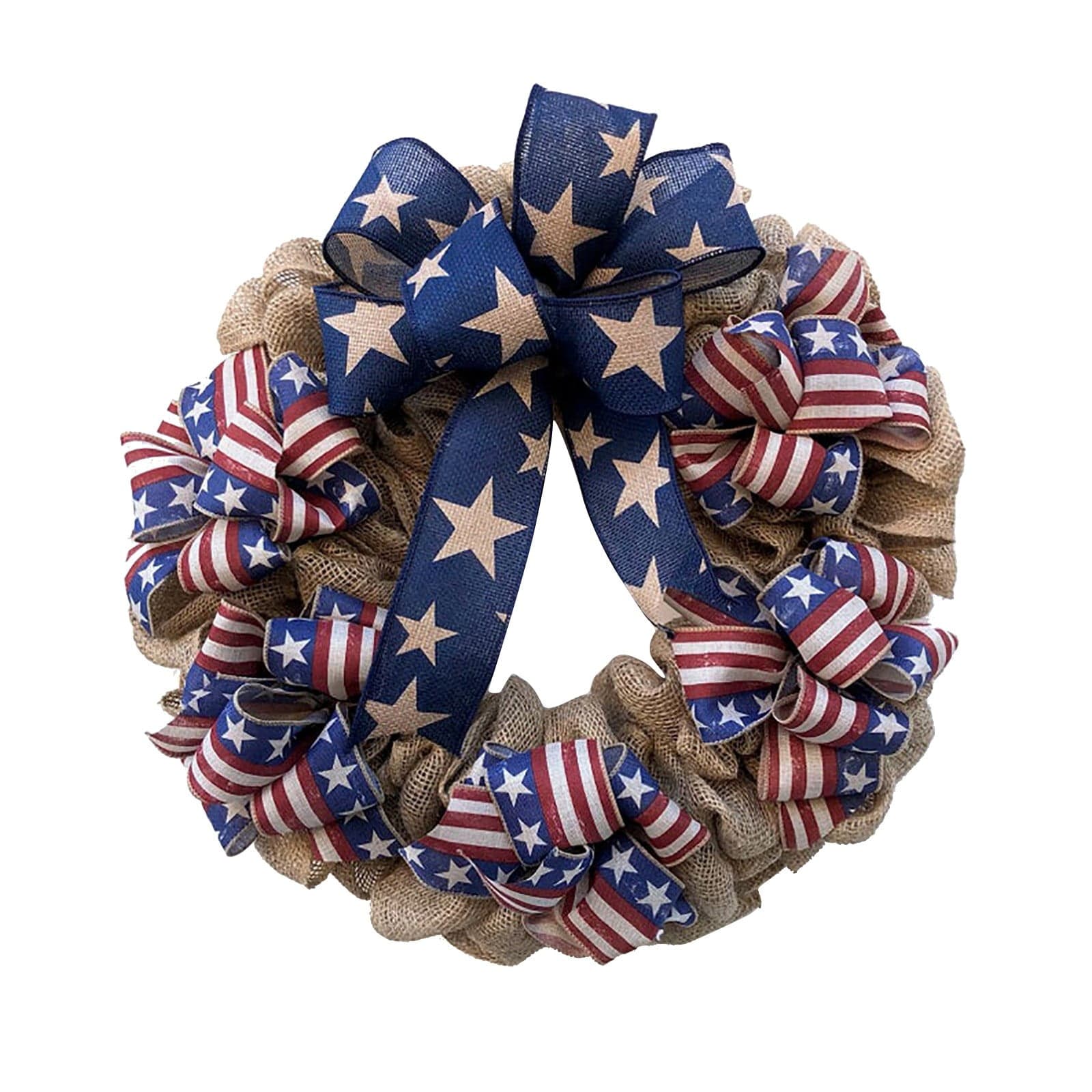 LAOSR Patriotic Burlaps And American Flag Ribbon Wreath For Julys Front ...