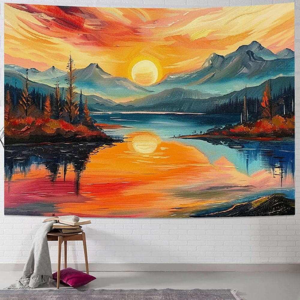 Nawypu Sun Mountain Tapestry, Sunset Forest Tree Nature Landscape Wall ...