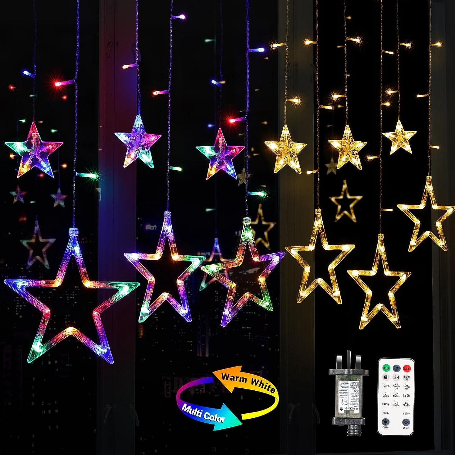 Quntis 12 Star Christmas Window Lights, 11 Lighting Modes 138 LED Star ...