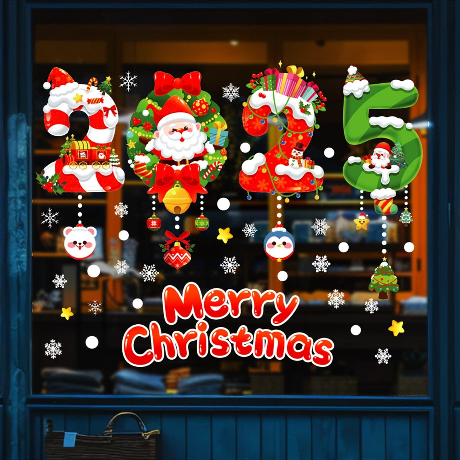 Wadada DIY Christmas Windows Stickers Wreath Snowflakes Santa Claus ...