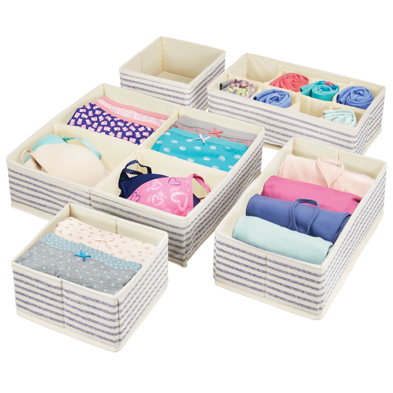 mDesign Fabric Drawer/Closet Divided Organizers, Set of 5, Natural/Blue ...