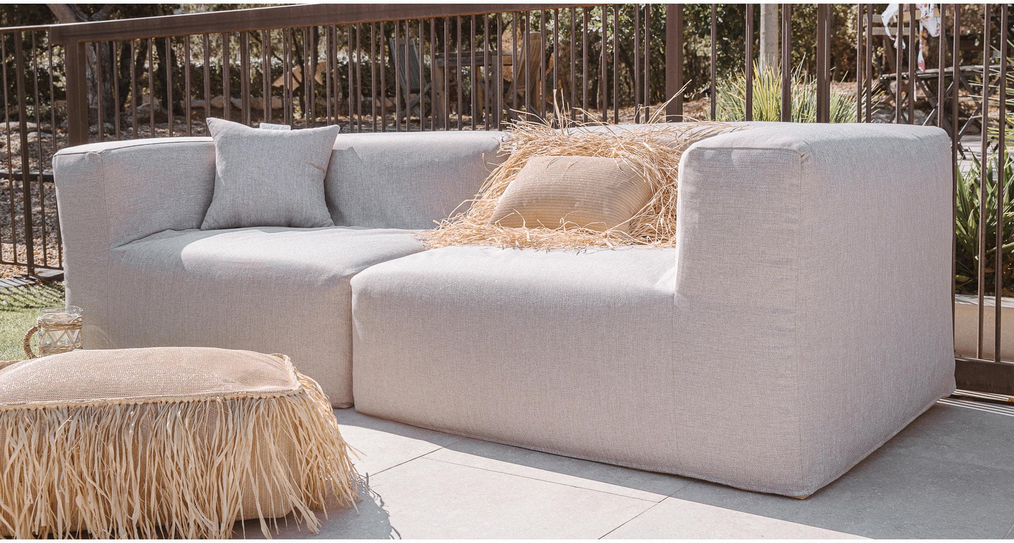 Outdoor sofa | Outdoor modular sofa - Removable cover 3 seater - Linen ...