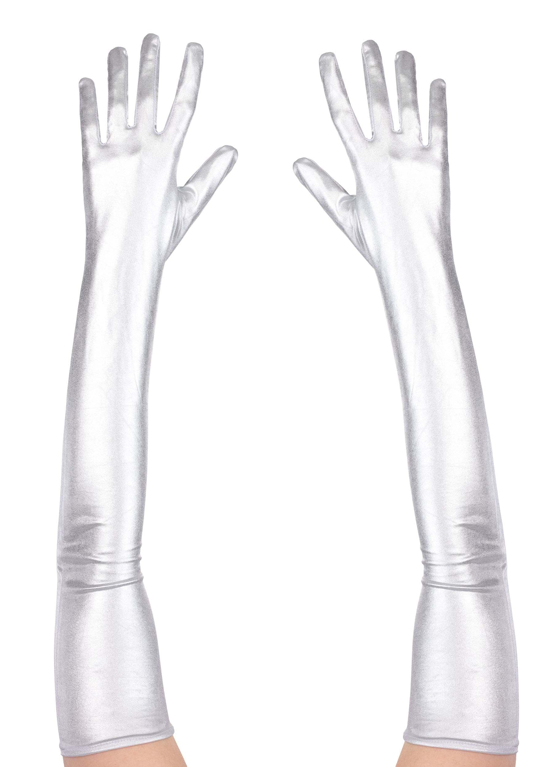 Women's Metallic Silver Costume Opera Gloves | Disco Accessories