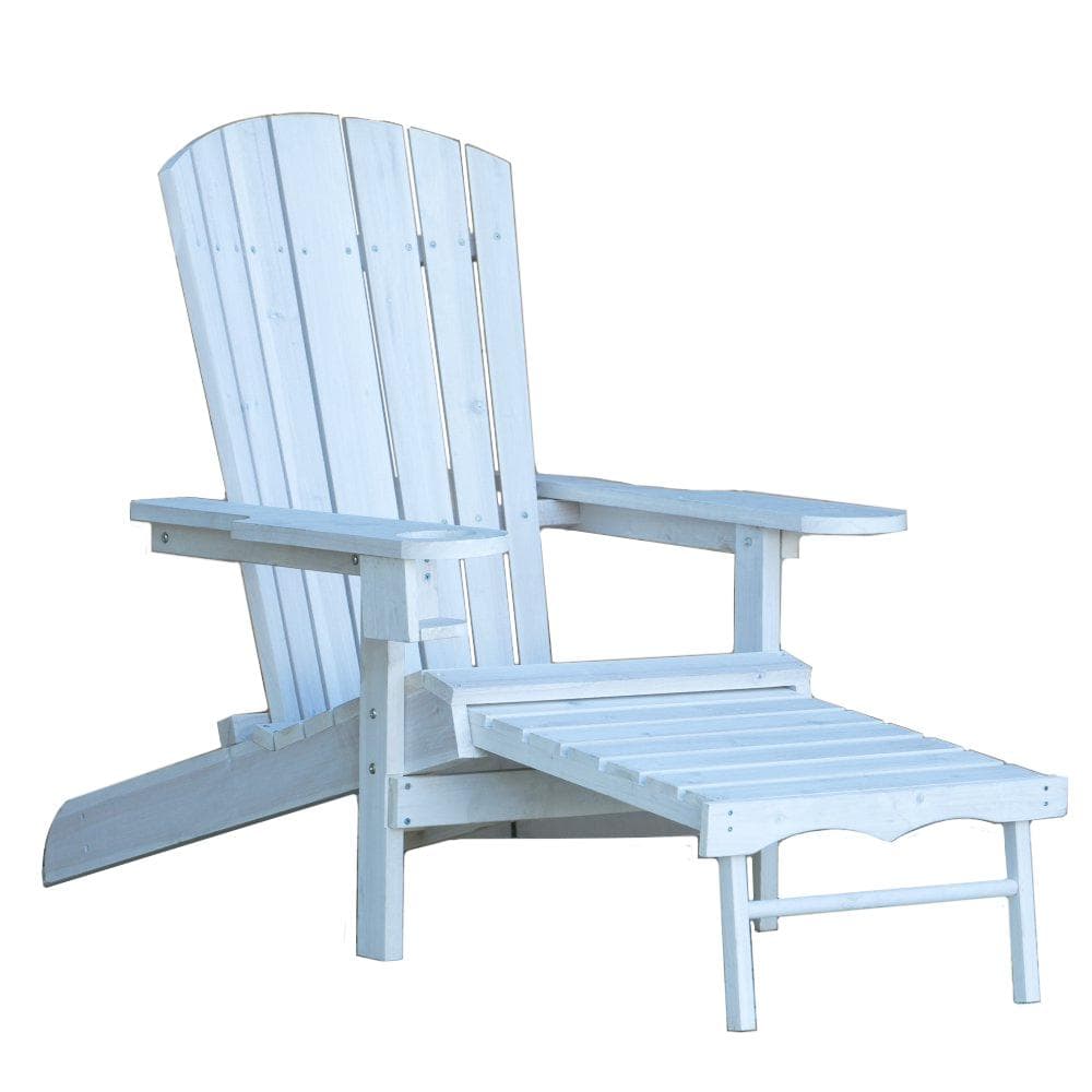 Reclining Adirondack Chair Pull Out Ottoman Cupholder Outdoor Patio ...