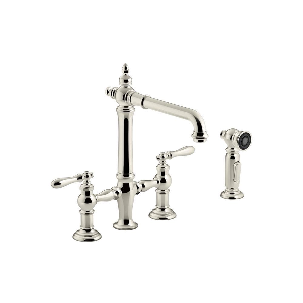 KOHLER Artifacts 2-Handle Bridge Kitchen Faucet with Lever Handles and ...