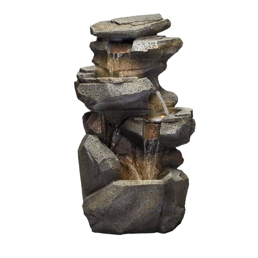 Alpine Corporation 40 in. Tall Outdoor 3-Tier Rock Cascading Waterfall ...