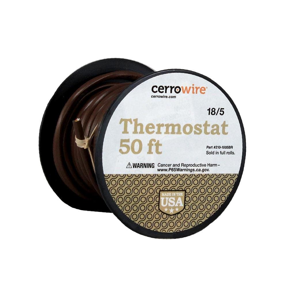 Cerrowire 50 ft. 18/5 Brown Solid Copper CL2R Thermostat Wire 210 ...