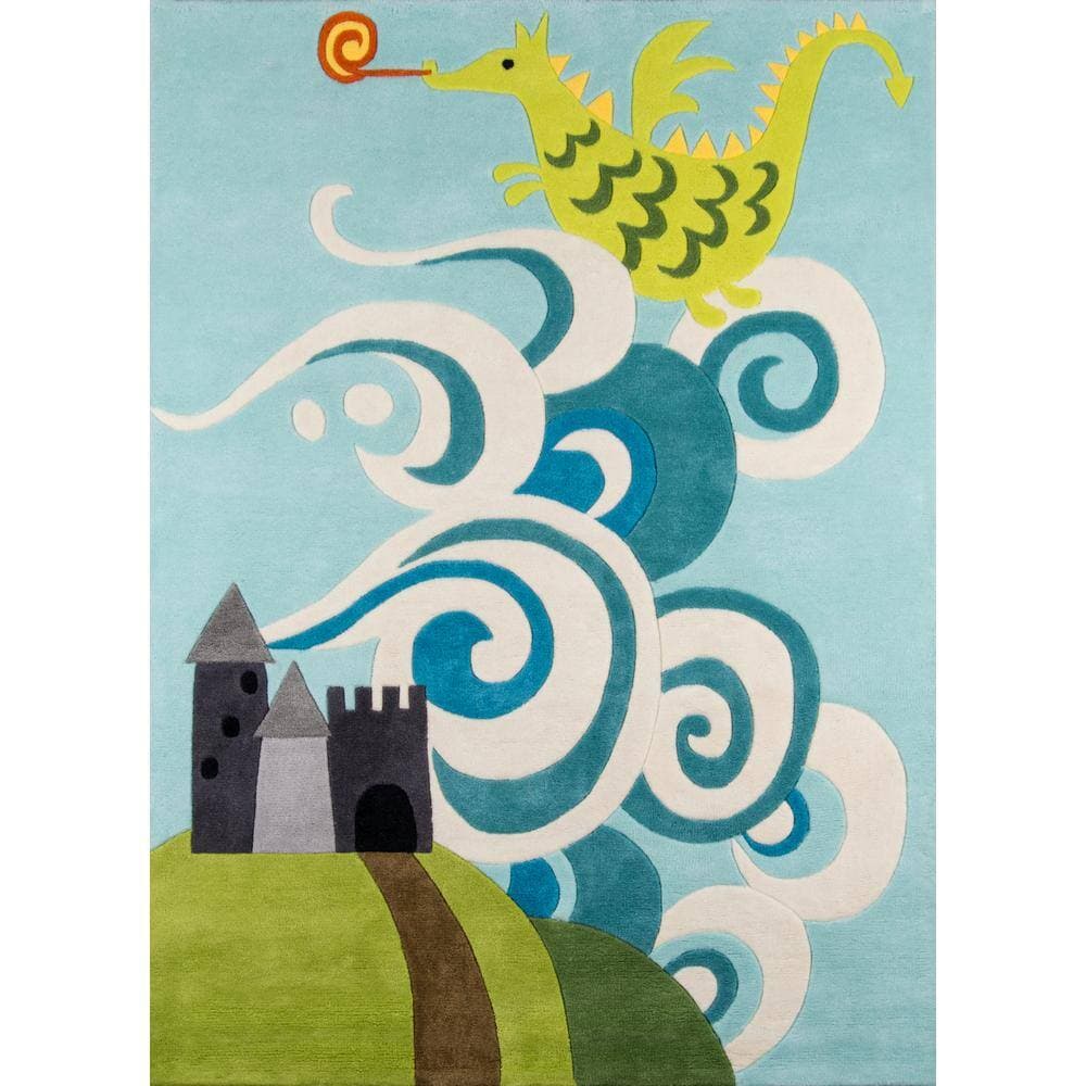Momeni Lil Mo Whimsy Dragon Sky Blue 2 ft. x 3 ft. Indoor Kids Area Rug ...