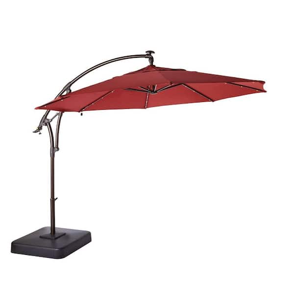 Hampton Bay 11 ft. Cantilever Solar LED Offset Outdoor Patio Umbrella ...