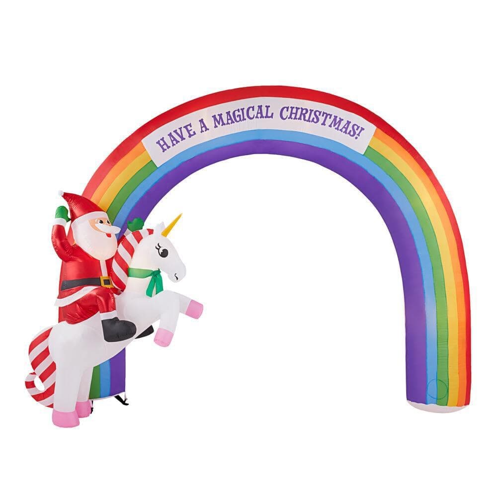 Airblown 7.48 ft Pre-Lit LED Mixed Media Unicorn Rainbow Arch Christmas ...