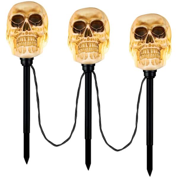 LightShow Flickering Skulls Halloween Pathway Lights Markers (3-Count ...
