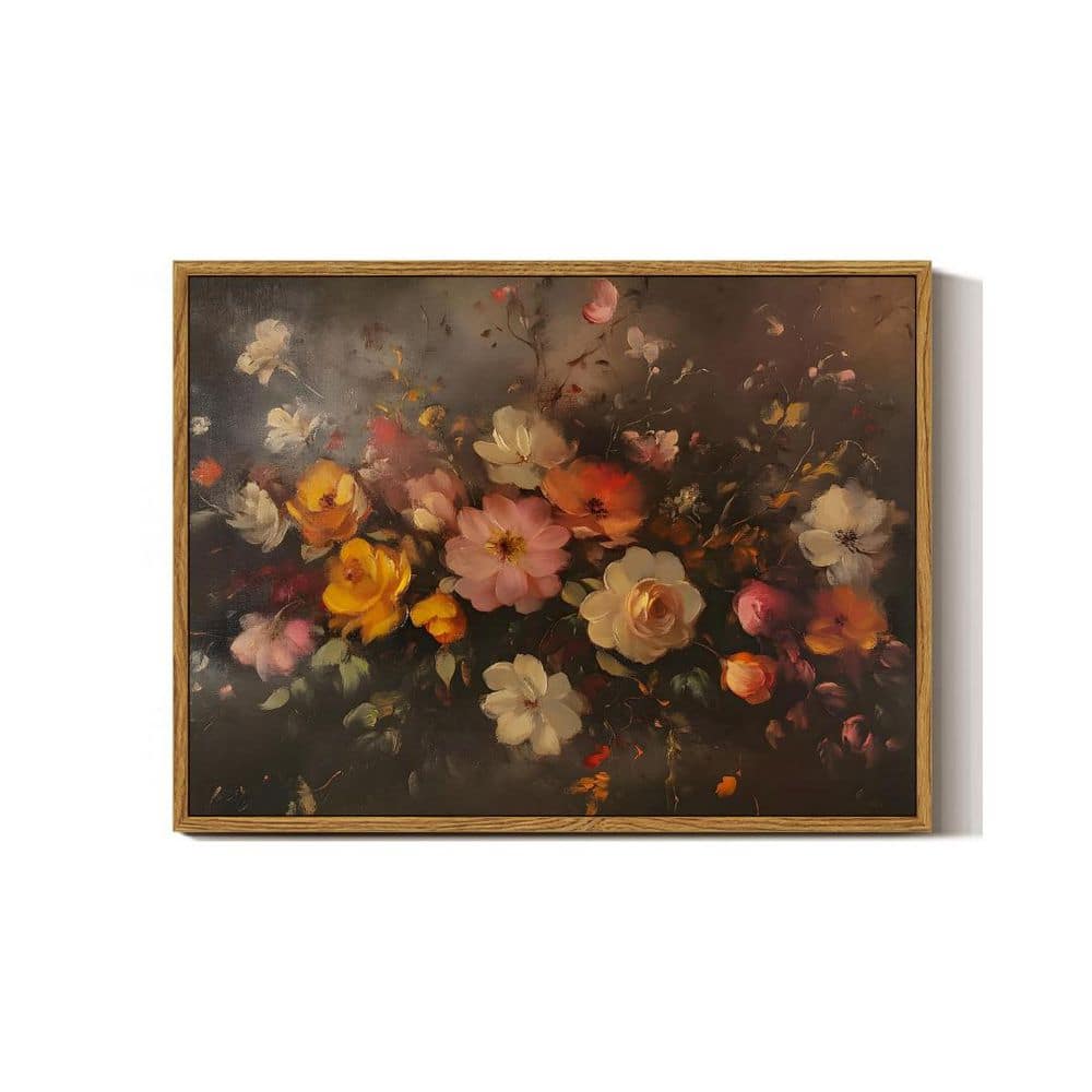 Framed Canvas Wall Art in Fall Floral Dark Moody Painting wooden Framed ...