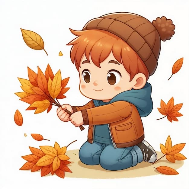 Cute cartoon child with autumn leaves on white background AI | Premium ...