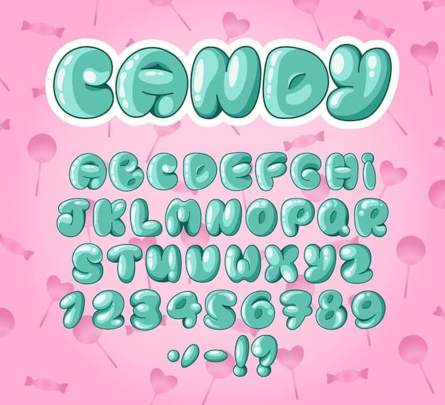 Premium Vector | Cartoon Bubble Alphabet Candy Letters and Numbers