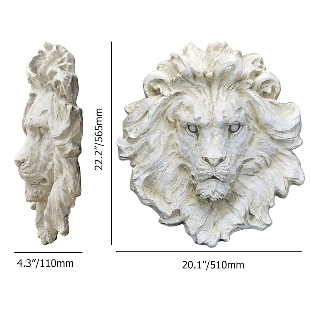 565mm Outdoor Lion Head Wall Decor Garden Sculpture Animal Statue Art ...