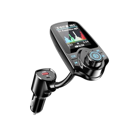 Nulaxy Wireless in-Car Bluetooth FM Transmitter Radio Adapter Car Kit W 1.44 Inch Display Supports TF/SD Card and USB Car Charger for All Smartphones Audio Player-KM18 Black