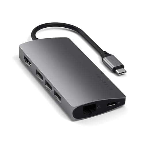 Satechi 8 in 1 USB C Hub Multiport Adapter V2, 4K HDMI, 115W USB C PD Charging, 3 USB-A, Ethernet, Micro/SD Card Readers, for Laptop, MacBook Pro/Air M4/M3/M2/M1, iPad, iPhone 16, Windows - Silver