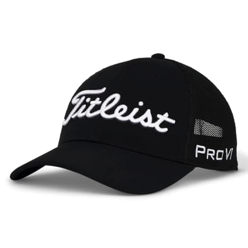 Titleist Men's Tour Performance Mesh Cap, Black/Black/White, 57.0-59.0 cm