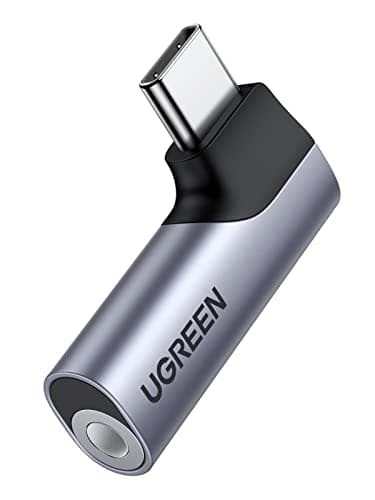 UGREEN USB C to 3.5mm Audio Adapter Type C Aux Headphone Jack DAC Stereo Mic HiFi Right Angle Dongle Compatible with iPhone 16 15 Pro Max Plus, iPad, Galaxy S24 Ultra Pixel 9 Pro, Gray